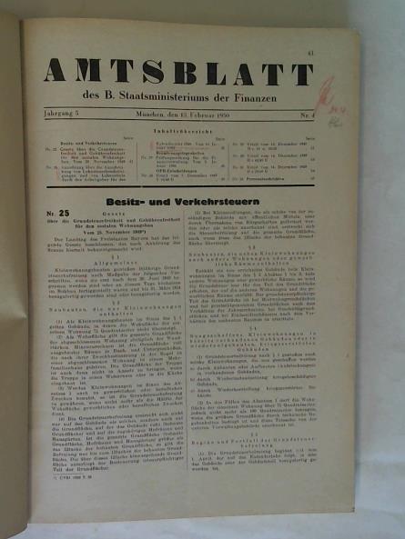B. Staatsministerium der Finanzen (Hrsg.) - Amtsblatt des B. Staatsministeriums der Finanzen. Der 5. Jahrgang 1950 umfat die Nummern 4 bis 32
