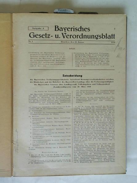 Bayerisches Gesetz- u. Verordnungsblatt. Jahrgang 1950 Nr. 1 bis 30