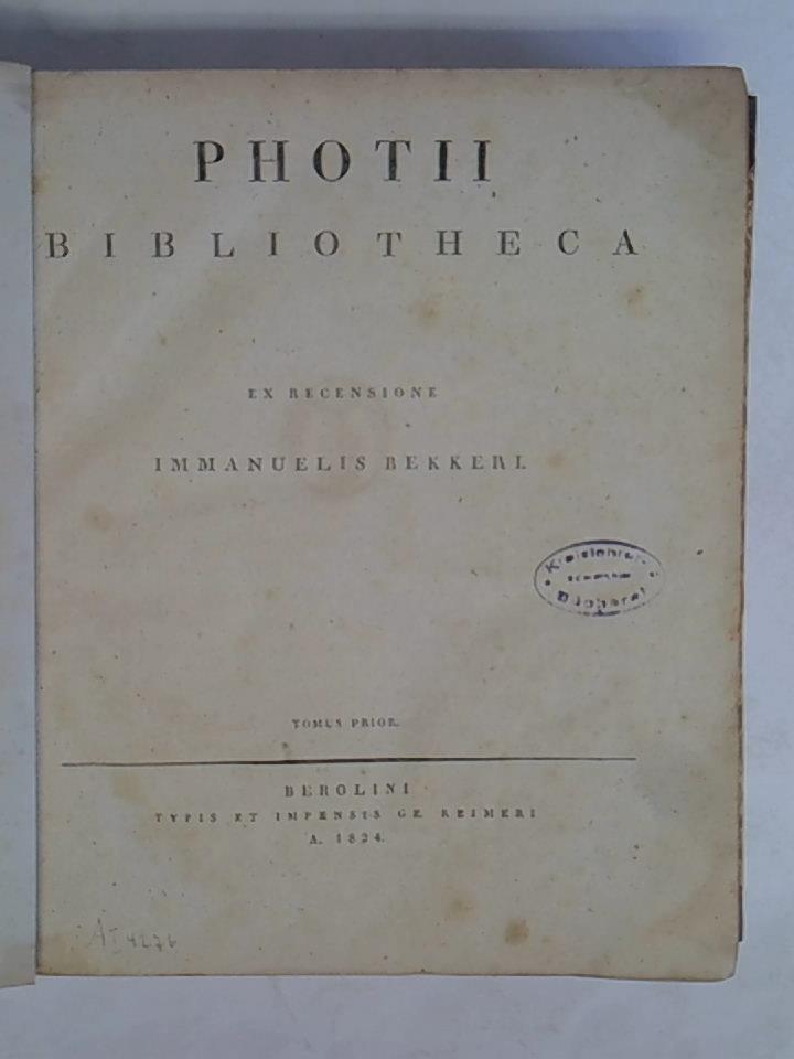 Photii Bibliotheca, Tomus Prior