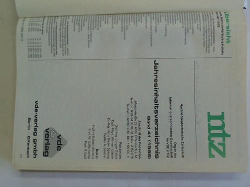 NTZ - Nachrichtentechnische Zeitschrift. Organ der Nachrichtentechnischen Gesellschaft. Band 41, 1988 in 12 Ausgaben