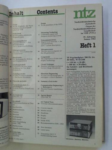 NTZ - Nachrichtentechnische Zeitschrift. Organ der Nachrichtentechnischen Gesellschaft. 35. Jahrgang 1982 in 12 Ausgaben