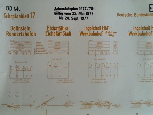 Bundesbahndirektion Mnchen - Fahrplanblatt 17 / Jahresfahrplan 1977/78. Gltig vom 22. Mai 1977 bis 24. Sept. 1977 - Bildfahrplan (17) fr den Zeitraum 0 - 24 Uhr
