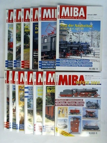 MIBA - Die Eisenbahn in Modell - 53. Jahrgang 2001, Heft 1 bis 12 und 1 Sonderheft Messe 2001. Zusammen 13 Hefte