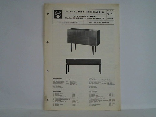 Blaupunkt-Werke GmbH, Hildesheim (Hrsg.) - Blaupunkt-Heimradio: Stereo-Truhen Florida 45310/315 - Arizona 45370/375. Kundendienstschrift V/1, Serie W