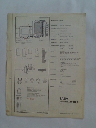 SABA GmbH, Villingen-Schwenningen (Hrsg.) - SABA Schauinsland P 200 D, electronic