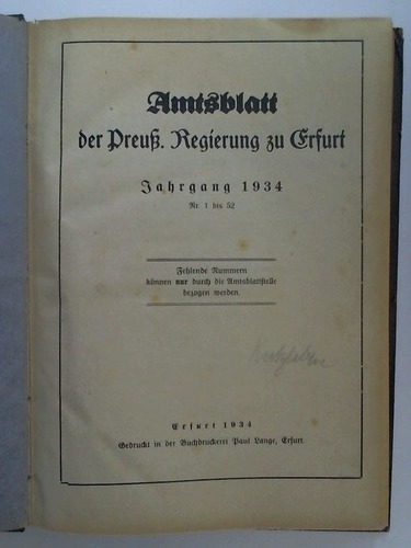 Amtsblatt der Preu. Regierung zu Erfurt - Jahrgang 1934, Nr. 1 bis 52