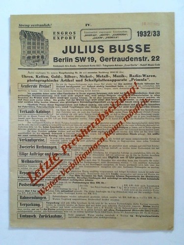 Neuester Nachtrag 1932/33 zum Hauptkatalog Nr. 26