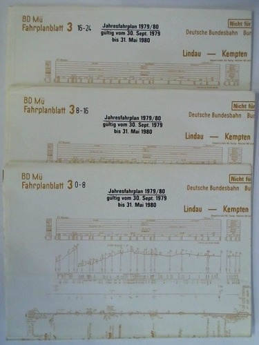 Bundesbahndirektion Mnchen - Fahrplanblatt 3 / Jahresfahrplan 1979/80. Gltig vom 30. Sept. 1979 bis 31. Mai 1980 - 3 Bildfahrplne (3) fr den Zeitraum 0 - 8 Uhr / 8 - 16 Uhr / 16 - 24 Uhr