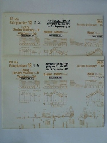Bundesbahndirektion Mnchen - Fahrplanblatt 12 / Jahresfahrplan 1979/80. Gltig vom 27. Mai 1979 bis 29. September 1979 - 2 Bildfahrplne (12) fr den Zeitraum 0 - 12 Uhr und 12 - 24 Uhr