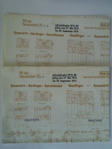 Bundesbahndirektion Mnchen - Fahrplanblatt 25 / Jahresfahrplan 1979/80. Gltig vom 27. Mai 1979 bis 29. September 1979 - 2 Bildfahrplne (25) fr den Zeitraum 0 - 12 Uhr und 12 - 24 Uhr