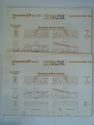 Bundesbahndirektion Mnchen - Fahrplanblatt 24 / Jahresfahrplan 1979/80. Gltig vom 30. Sept. 1979 an - 2 Bildfahrplne (24) fr den Zeitraum 0 - 12 Uhr und 12 - 24 Uhr