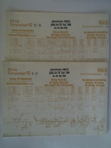 Bundesbahndirektion Mnchen - Fahrplanblatt 10 / Jahresfahrplan 1980/81. Gltig vom 28. Sept. 1980 bis 30. Mai 1981 - 2 Bildfahrplne (10) fr den Zeitraum 0 - 12 Uhr und 12 - 24 Uhr