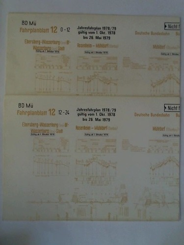 Bundesbahndirektion Mnchen - Fahrplanblatt 12 / Jahresfahrplan 1978/79. Gltig vom 1. Okt. 1978 bis 26. Mai 1979 - 2 Bildfahrplne (12) fr den Zeitraum 0 - 12 Uhr und 12 - 24 Uhr