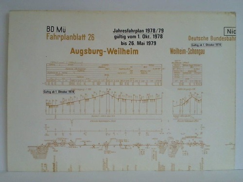 Bundesbahndirektion Mnchen - Fahrplanblatt 26 / Jahresfahrplan 1978/79. Gltig vom 1. Okt. 1978 bis 26. Mai 1979 - Bildfahrplan (26) fr den Zeitraum von 0 - 24 Uhr