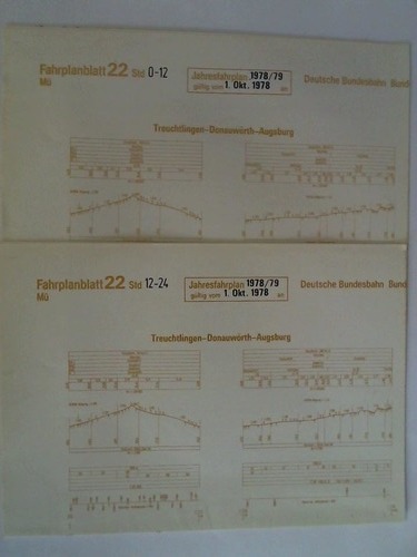 Bundesbahndirektion Mnchen - Fahrplanblatt 22 / Jahresfahrplan 1978/79. Gltig vom 1. Okt. 1978 an - 2 Bildfahrplne (22) fr den Zeitraum 0 - 12 Uhr und 12 - 24 Uhr