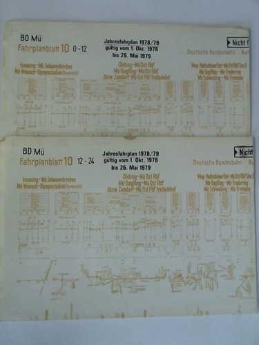 Bundesbahndirektion Mnchen - Fahrplanblatt 10 / Jahresfahrplan 1978/79. Gltig vom 1. Okt. 1978 bis 26. Mai 1979 - 2 Bildfahrplne (10) fr den Zeitraum 0 - 12 Uhr / 12 - 24 Uhr