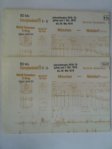 Bundesbahndirektion Mnchen - Fahrplanblatt 8 / Jahresfahrplan 1978/79. Gltig vom 1. Okt. 1978 bis 26. Mai 1979 - 2 Bildfahrplne (8) fr den Zeitraum 0 - 12 Uhr und 12 - 24 Uhr