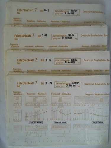 Bundesbahndirektion Mnchen - Fahrplanblatt 7 / Jahresfahrplan 1981/82. Gltig vom 31. Mai 1981 an - 4 Bildfahrplne (7) fr den Zeitraum 0 - 6 Uhr / 6 - 12 Uhr / 12 - 18 Uhr / 18 - 24 Uhr