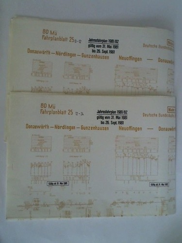 Bundesbahndirektion Mnchen - Fahrplanblatt 25 / Jahresfahrplan 1981/82. Gltig vom 31. Mai 1981 bis 26. Sept. 1981 - 2 Bildfahrplne (25) fr den Zeitraum 0 - 12 Uhr und 12 - 24 Uhr