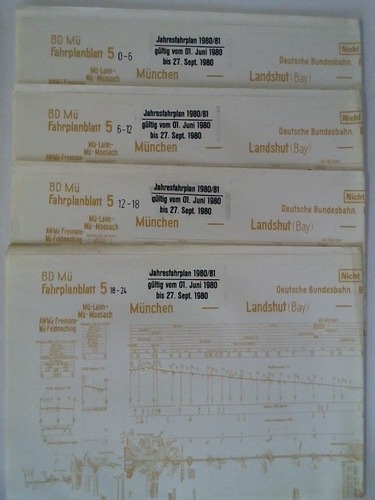 Bundesbahndirektion Mnchen - Fahrplanblatt 5 / Jahresfahrplan 1980/81. Gltig vom 1. Juni 1980 bis 27. Sept. 1980 - 4 Bildfahrplne (5) fr den Zeitraum 0 - 6 Uhr / 6 - 12 Uhr / 12 - 18 Uhr / 18 - 24 Uhr