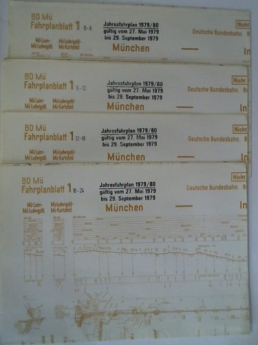 Bundesbahndirektion Mnchen - Fahrplanblatt 1 / Jahresfahrplan 1979/80. Gltig vom 27. Mai 1979 bis 29. September 1979 - 4 Bildfahrplne (1) fr den Zeitraum 0 - 6 Uhr / 6 - 12 Uhr / 12 - 18 Uhr / 18 - 24 Uhr