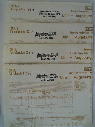 Bundesbahndirektion Mnchen - Fahrplanblatt 2 / Jahresfahrplan 1979/80. Gltig vom 30. Sept. 1979 bis 31. Mai 1980 - 4 Bildfahrplne (2) fr den Zeitraum 0 - 6 Uhr / 6 - 12 Uhr / 12 - 18 Uhr / 18 - 24 Uhr