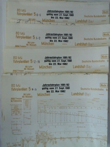 Bundesbahndirektion Mnchen - Fahrplanblatt 5 / Jahresfahrplan 1981/82. Gltig vom 27. Sept. 1981 bis 22. Mai 1982 - 4 Bildfahrplne (5) fr den Zeitraum 0 - 6 Uhr / 6 - 12 Uhr / 12 - 18 Uhr / 18 - 24 Uhr