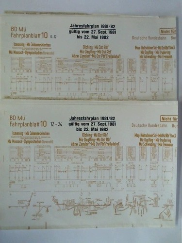 Bundesbahndirektion Mnchen - Fahrplanblatt 10 / Jahresfahrplan 1981/82. Gltig vom 27. Sept. 1981 bis 22. Mai 1982 - 2 Bildfahrplne (10) fr den Zeitraum 0 - 12 Uhr / 12 - 24 Uhr