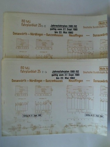 Bundesbahndirektion Mnchen - Fahrplanblatt 25 / Jahresfahrplan 1981/82. Gltig vom 27. Sept. 1981 bis 22. Mai 1982 - 2 Bildfahrplne (25) fr den Zeitraum 0 - 12 Uhr / 12 - 24 Uhr