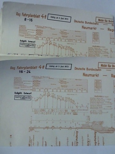 Bundesbahndirektion Regensburg - Fahrplanblatt 4 a. Gltig ab 3. Juni 1973 - 2 Bildfahrplne (4 a) fr den Zeitraum 8 - 16 Uhr / 16 - 24 Uhr