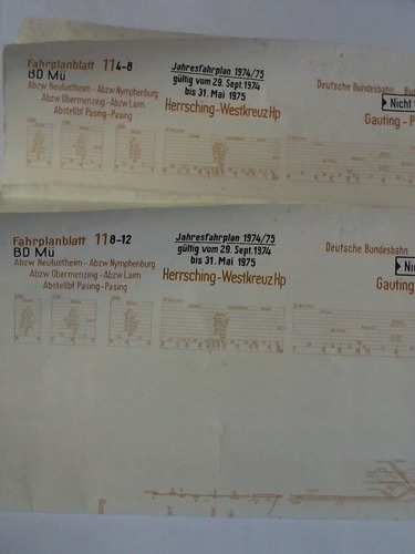 Bundesbahndirektion Mnchen - Fahrplanblatt 11 / Jahresfahrplan 1974/75. Gltig vom 29. Sept. 1974 bis 31. Mai 1975 - 2 Bildfahrplne (11) fr den Zeitraum 4 - 8 Uhr / 8 - 12 Uhr