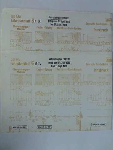 Bundesbahndirektion Mnchen - Fahrplanblatt 6 / Jahresfahrplan 1980/81. Gltig vom 1. Juni 1980 bis 27. Sept. 1980 - 2 Bildfahrplne (6) fr den Zeitraum 8 - 16 Uhr / 16 - 24 Uhr