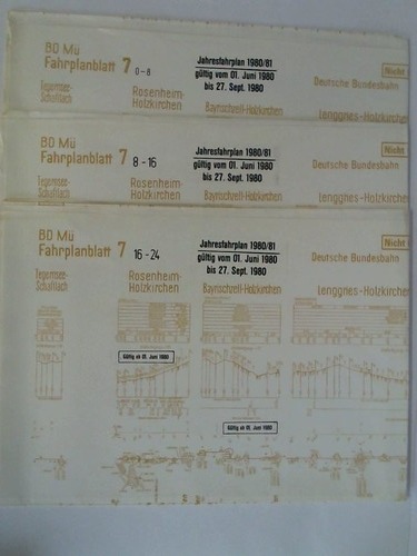 Bundesbahndirektion Mnchen - Fahrplanblatt 7 / Jahresfahrplan 1980/81. Gltig vom 1. Juni 1980 bis 27. Sept. 1980 - 3 Bildfahrplne (7) fr den Zeitraum 0 - 8 Uhr / 8 - 16 Uhr / 16 - 24 Uhr