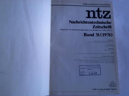 ntz. Nachrichtentechnische Zeitschrift - Jahrgang 1978. Band 31