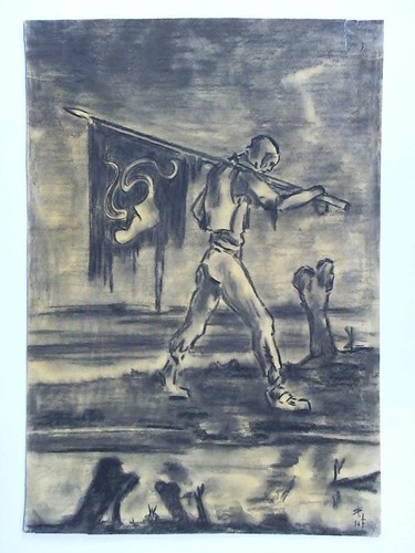 Kranich, Friedrich (1880 - 1964) - Buntschuh-Fahnentrger zur Zeit der Bauernkriege - Kohlezeichnung auf Papier
