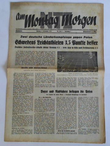 NTZ am Montag Morgen - 5. Jahrgang 1935, Nr. 204 A (Montag, 2. September): Zwei deutsche Lnderkampfsiege gegen Polen. Schwedens Leichtathleten 3,5 Punkte besser. Deutscher Fuballmeister Schalke schlgt Arminia 9:1 - 1896 siegt in Kln nach Verlngerung 4:3