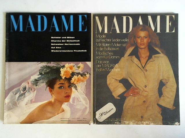 Madame - Ausgabe Juli 1957: Schleier und Blten, Charme der Einfachheit - Schweizer Herrenmode - Auf Elba, Wiedererstandene Pinakothek / Ausgabe Februar 1977, Nr. 2: Mode auf leichter Lederwelle - Mit Blten-Make-up in die Ballsaison - Modisches vom Ku-Damm - Das war der MADAME-Ball in Mnchen. Zusammen 2 Hefte