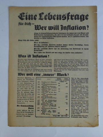 (Sozialdemokratische Partei Deutschlands) - Eine Lebensfrage fr dich - Wer will Inflation? - Flugblatt aus 1933