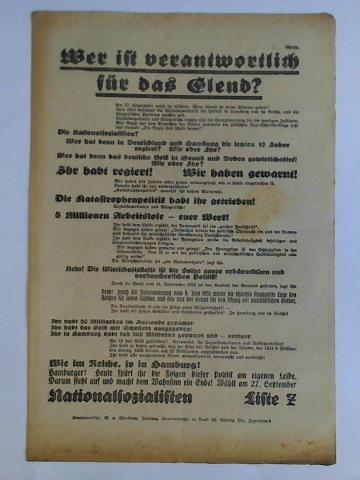 (Wahlplakat 1932) - Wer ist verantwortlich fr das Elend? Wie im Reiche, so in Hamburg! Nationalsozialisten, Liste 7