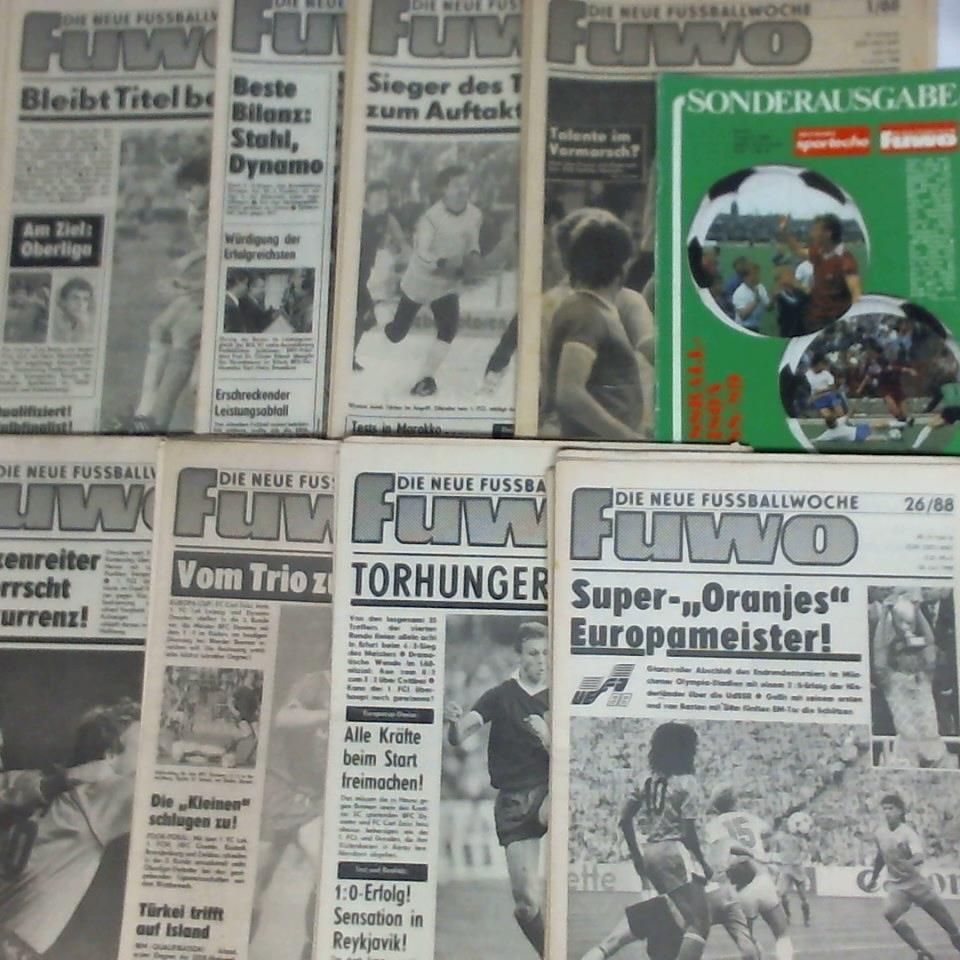 FUWO - Die neue Fussballwoche - FUWO - 40. Jahrgang 1988, Heft Nr. 1 bis 21, 23 bis 52 sowie eine Sonderausgabe Fussball-Saison 1988/89. Zusammen 52 Hefte