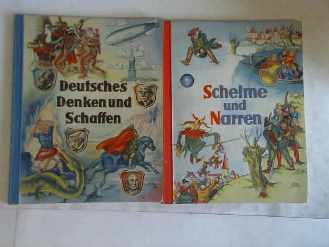 Holsteinische Margarineweke Wagner & Co. (Hrsg.) - Deutsches Denken und Schafen / Schelme und Narren. Lustige Streiche bekannter Kuze. 2 Sammelbilderalben