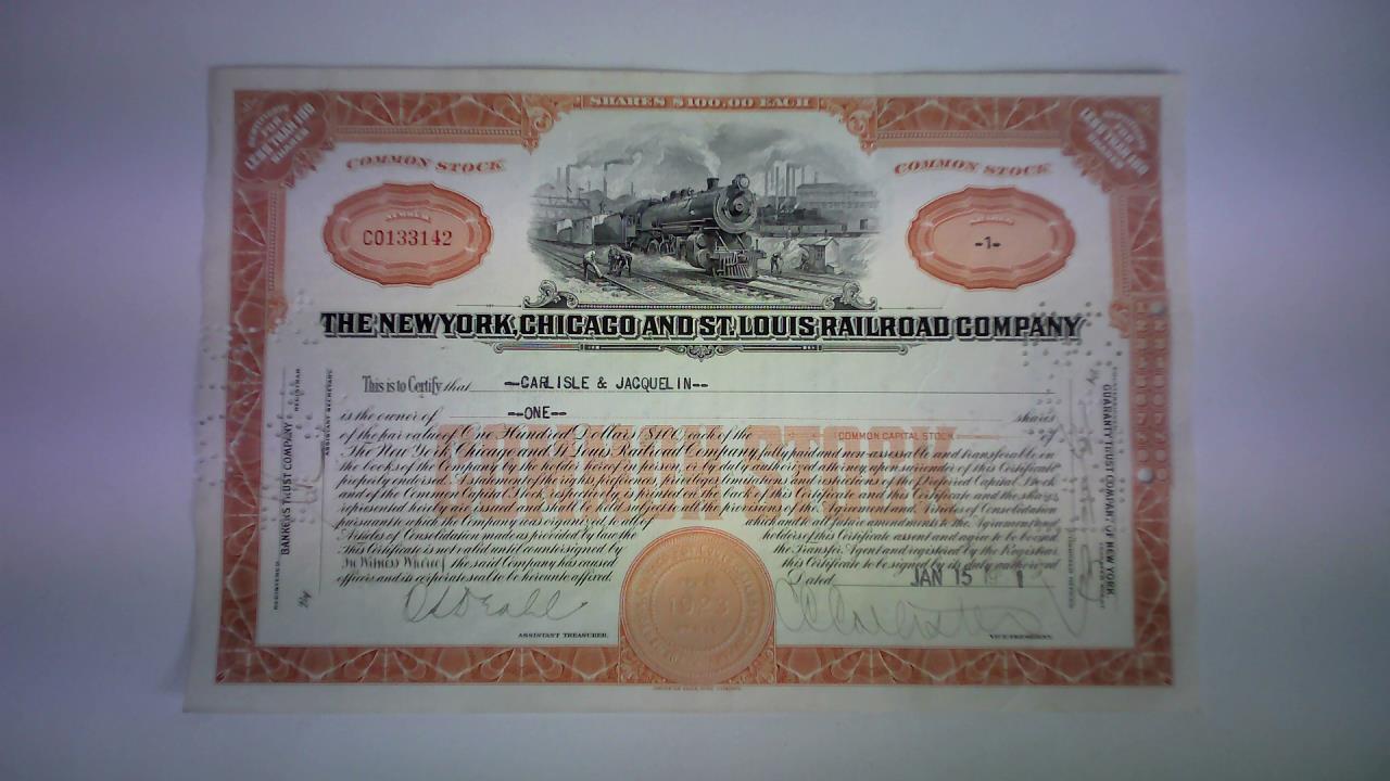 The New York, Chicago and St. Louis Railroad Company - 1 Aktie, No. C0133142