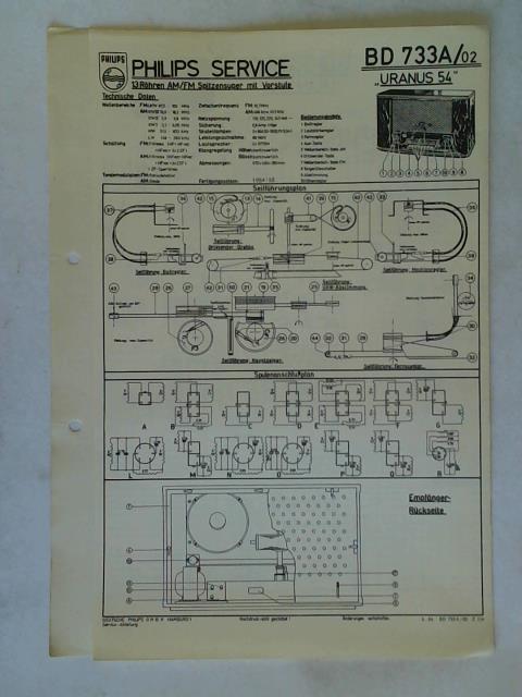 Deutsche Philips G. M. B. H., Service-Abteilung, Hamburg (Hrsg.) - Reparaturdiensthilfe mit Schaltplan: Philips Service. 13 Rhren AM/ FM Spitzensuper mit Vorstufe: BD 7334A/02 Uranus 54
