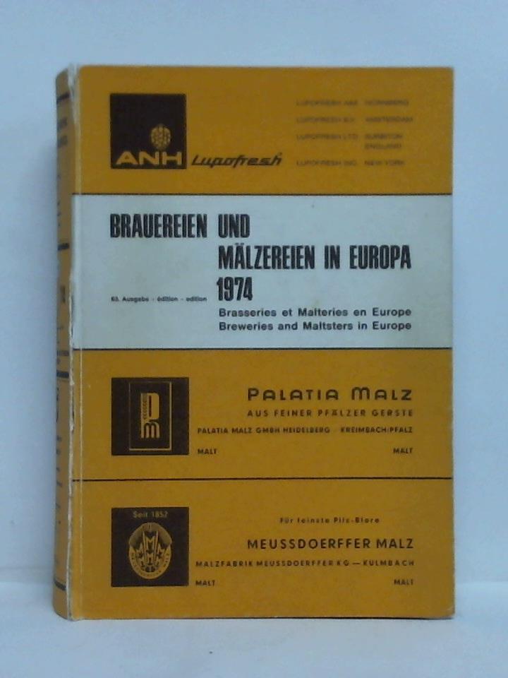 Verlag Hoppenstedt & Co., Darmstadt (Hrsg.) - Brauereien und Mlzereien in Europa = Breweries and Maltsters in Europa = Brasseries et Malteries en Europe 1974