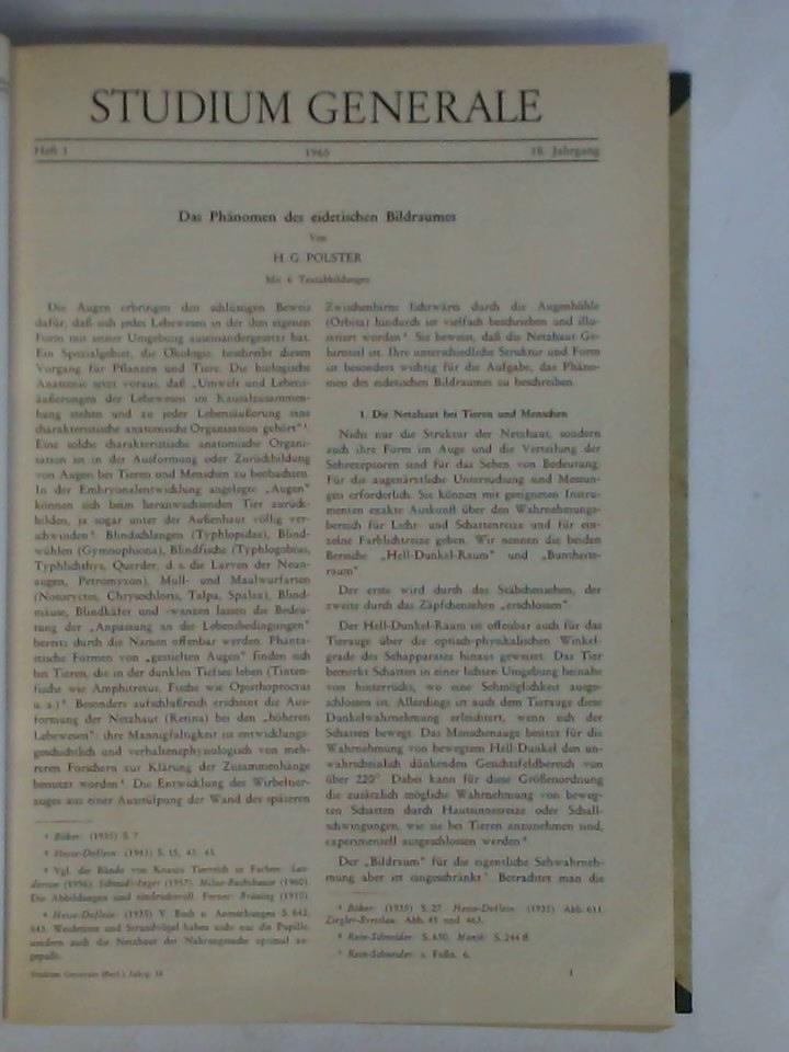 Studium Generale - Zeitschrift fr die Einheit der Wissenschaften in Zusammenhang ihrer Begriffsbildungen und Forschungsmethoden - Studium Generale - 18. Jahrgang 1965, Heft 1 bis 12 zusammen in einem Band