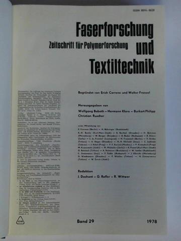 Faserforschung und Textiltechnik - Zeitschrift fr Polymerforschung - Jahrgang 1978, Band 29, Heft 1 bis 12