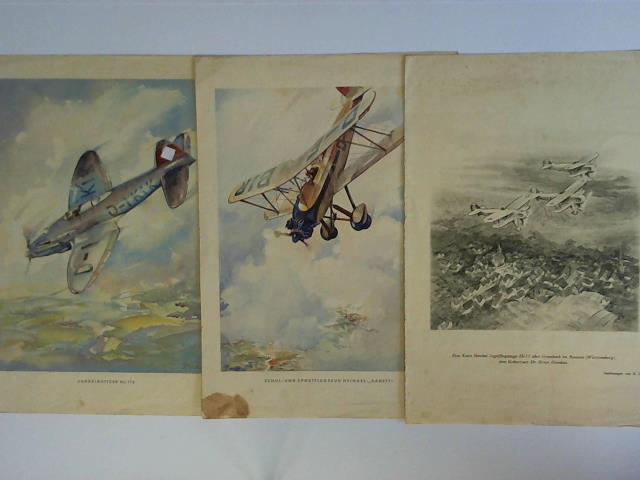 (Heinkel-Flugzeuge) - 4 Illustrationen (davon 2 coloriert) auf 3 Tafeln
