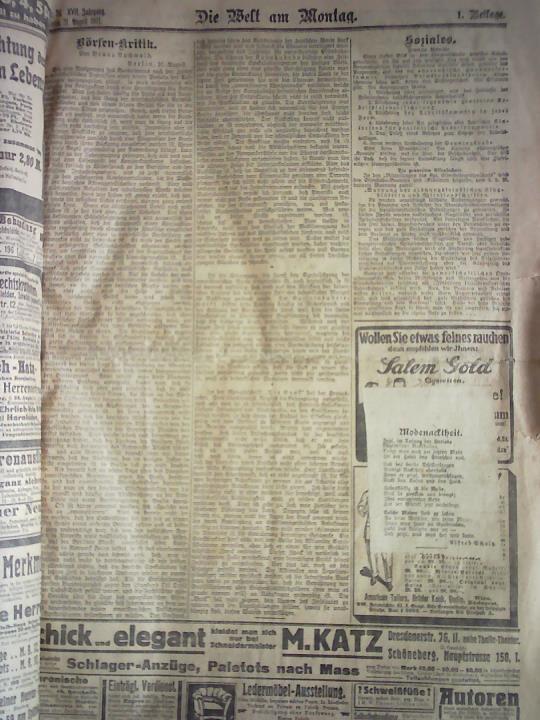 Welt am Montag, Die - Unabhngige Zeitung fr Politik und Kultur. 14 Ausgaben mit Beilagen und 81 Beilagen aus 1910 - 1914 zusammen in einem Band