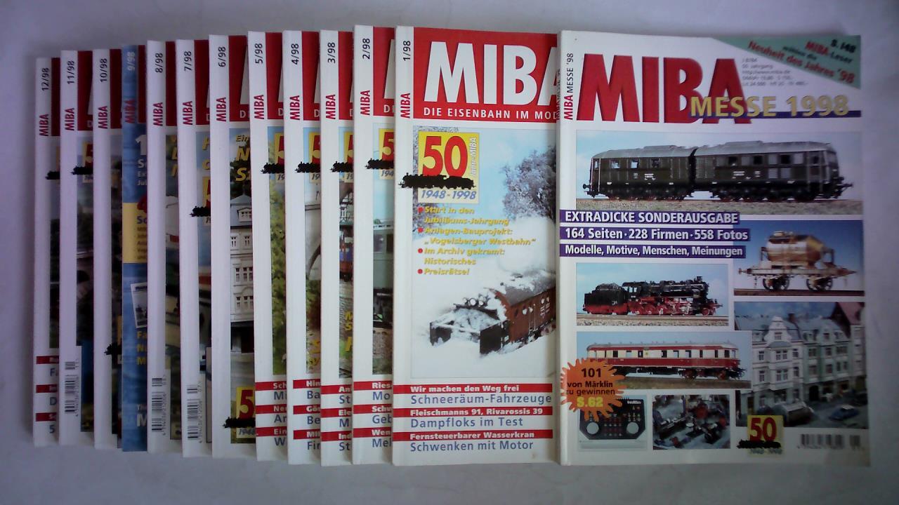 MIBA - Die Eisenbahn im Modell - 50. Jahrgang 1998, Heft Nr. 1 bis 12 sowie 1 Messe-Sonderheft. Zusammen 13 Hefte