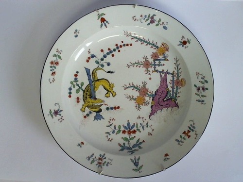 Porzellan-Manufaktur Meissen - Groer Porzellan-Teller Gelber Tiger mit floralem Dekor